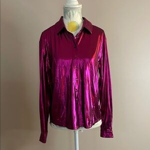 Rachel Zoe Metallic Pink Button-Up Blouse